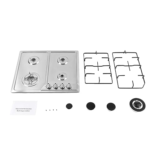 22″x20″ Built in Gas Cooktop 4 Burners Stainless Steel Stove NG/L-P-G Gas Hob Cooktop Kitchen Built-In Cook Stove Easy to Clean