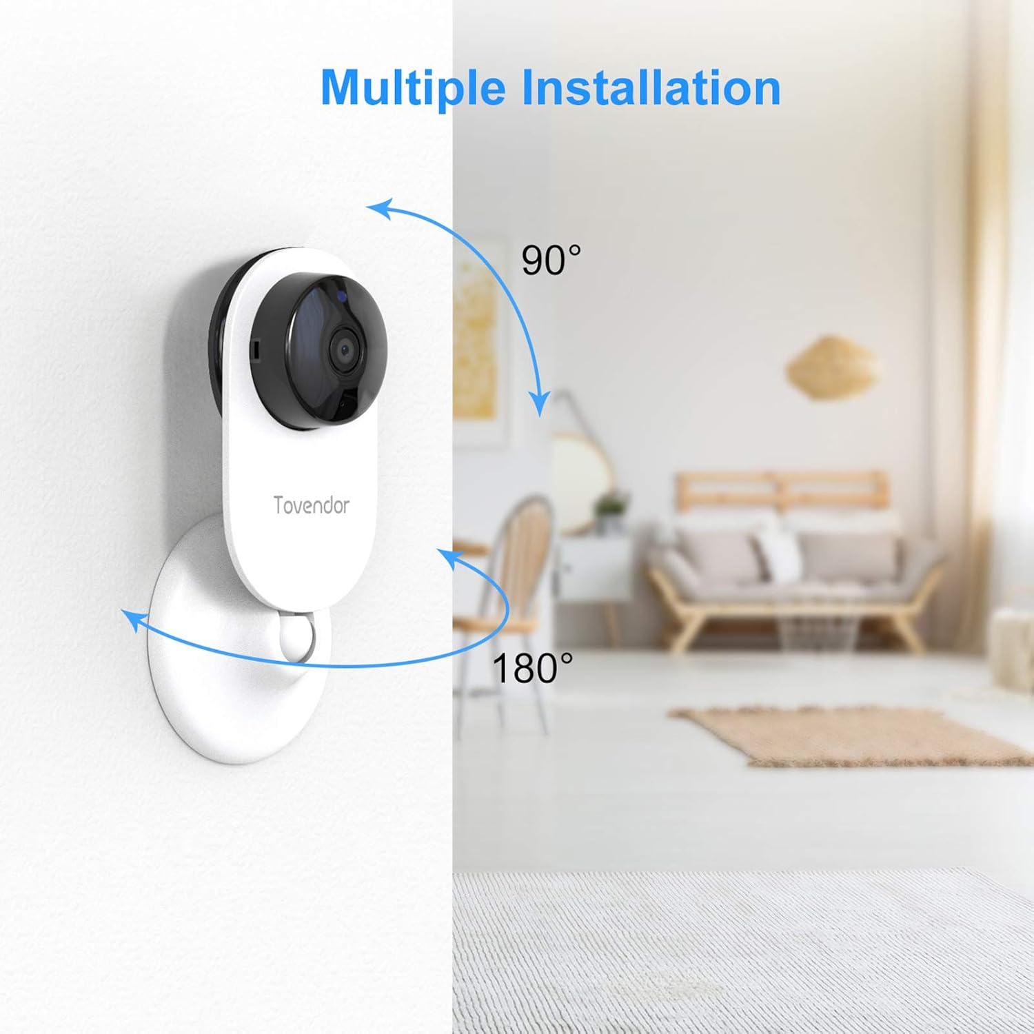 Tovendor Mini Smart Home Camera, 1080P 2.4G WiFi Security Camera Wide Angle Nanny Baby Pet Monitor with Two Way Audio, Cloud Storage, Night Vision, Motion Detection