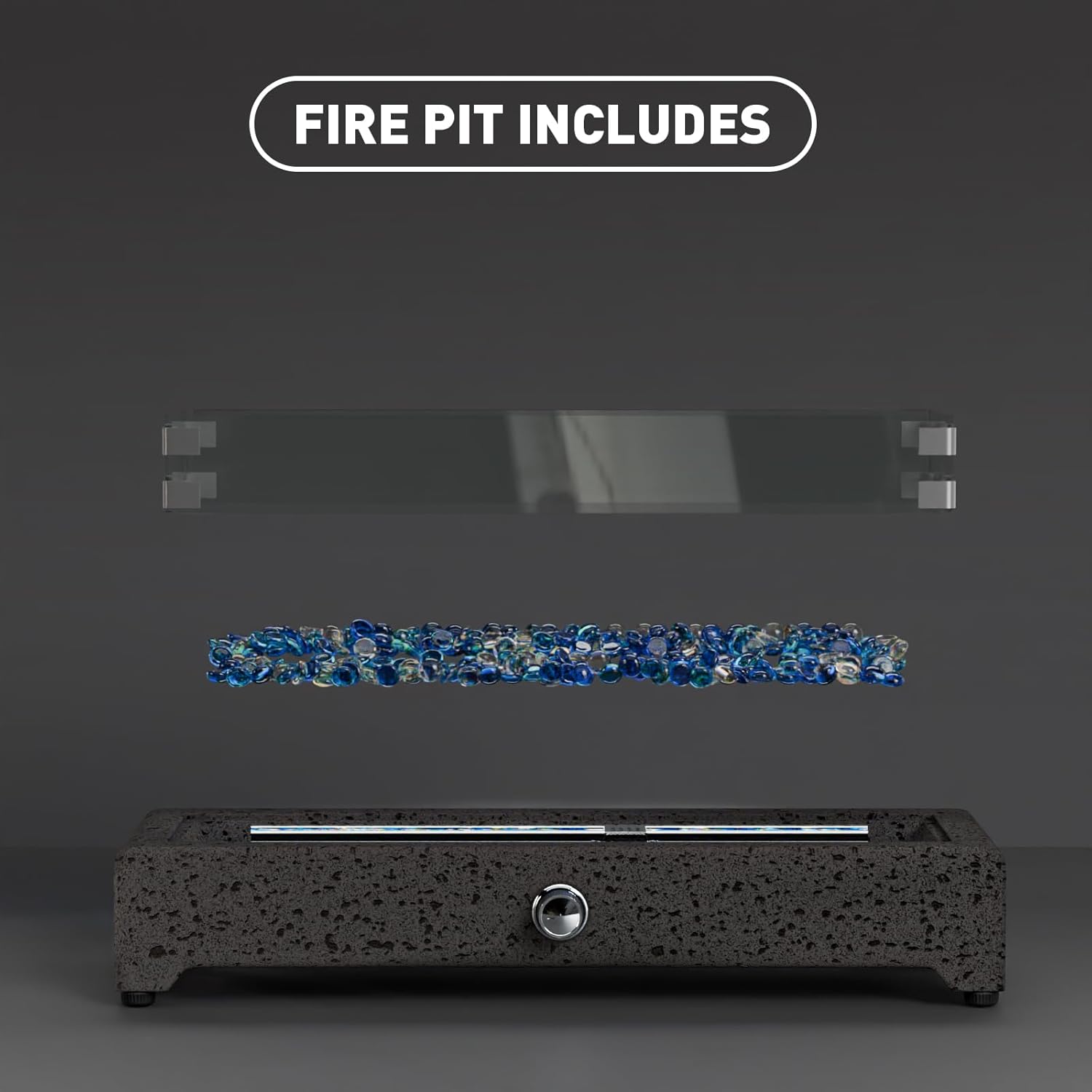 COSIEST 28" Tabletop Fire Pit, Outdoor Propane Fire Pit Table w Magnesium Oxide Rectangle Base, 40,000 BTU Stainless Steel Burner, Glass Rocks, Glass Wind Guard, Fits 20lb Tank Outside