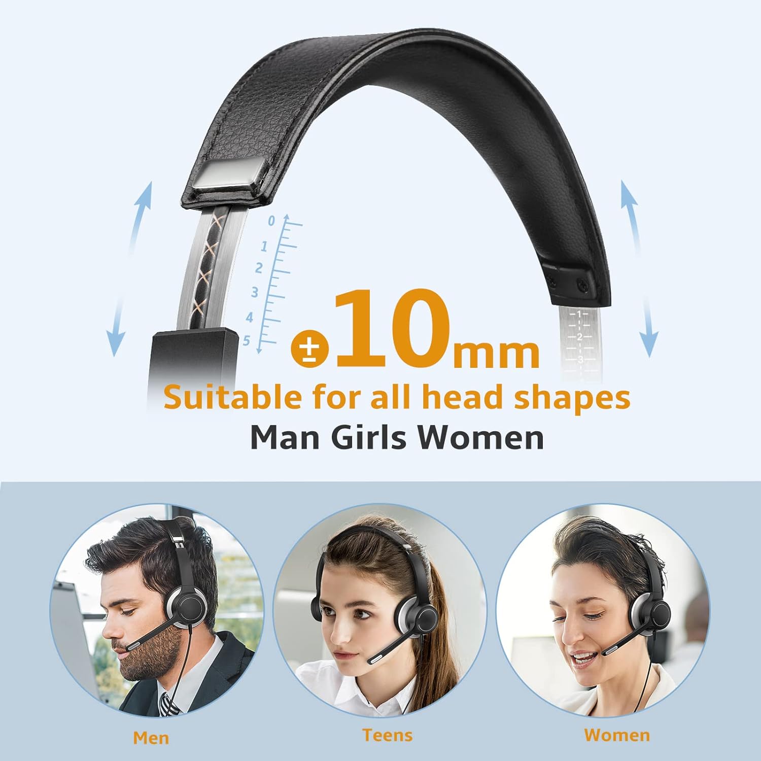 USB Headset with Microphone Noise Cancelling & in-Line Controls, Comfortable Wired Computer Headphones for Phone/PC/Mac/Laptop, Rotatable Microphone, Plug & Play, with 3.5mm Audio Cable - Black