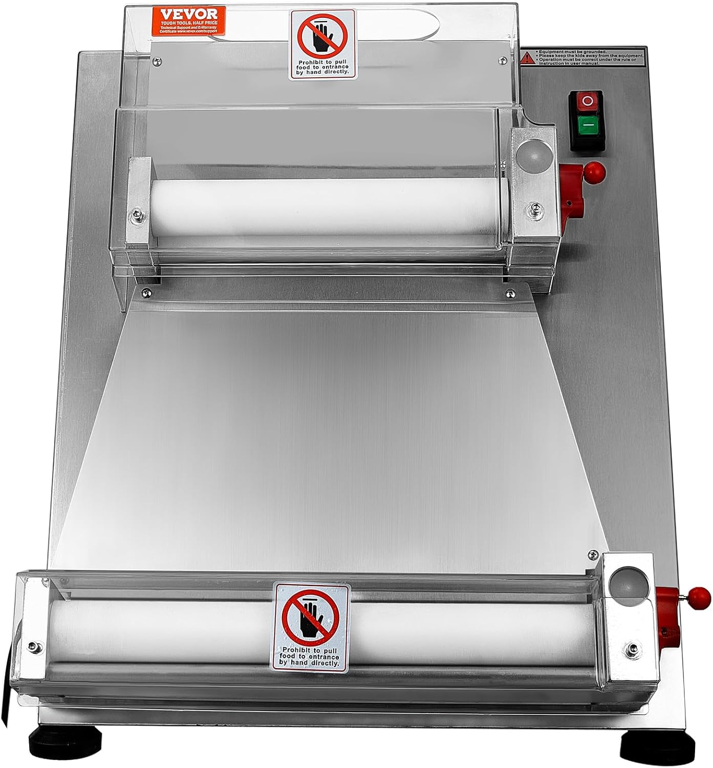 VEVOR Pizza Dough Roller Sheeter, 3-15 Inch Automatic Commercial Pizza Press, 390W Electric 260 Per Hour Dough Roller, Stainless Steel Adjustable Thickness Dough Machine, for Pasta Maker Equipment