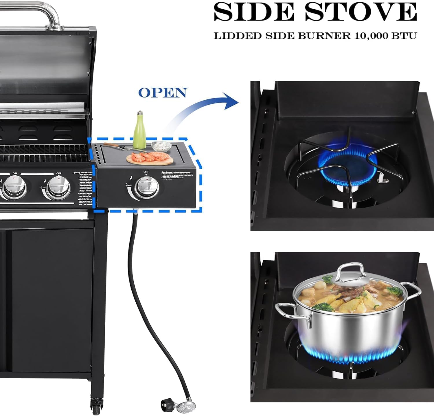 MAGIC UNION 4-Burner Propane Gas BBQ Grills with Side Burner, Cast Iron 50,000 BTU Patio Barbecue Grill with Stainless Steel Grates for Outdoor Cooking, Backyard, Garden