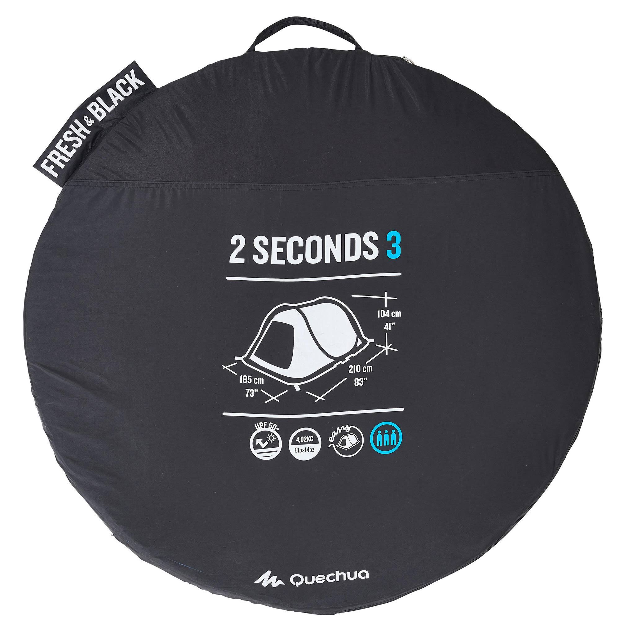 Quechua 2 Second, Waterproof Camping Tent, 3 Person in Snowy White, Size 2-Person