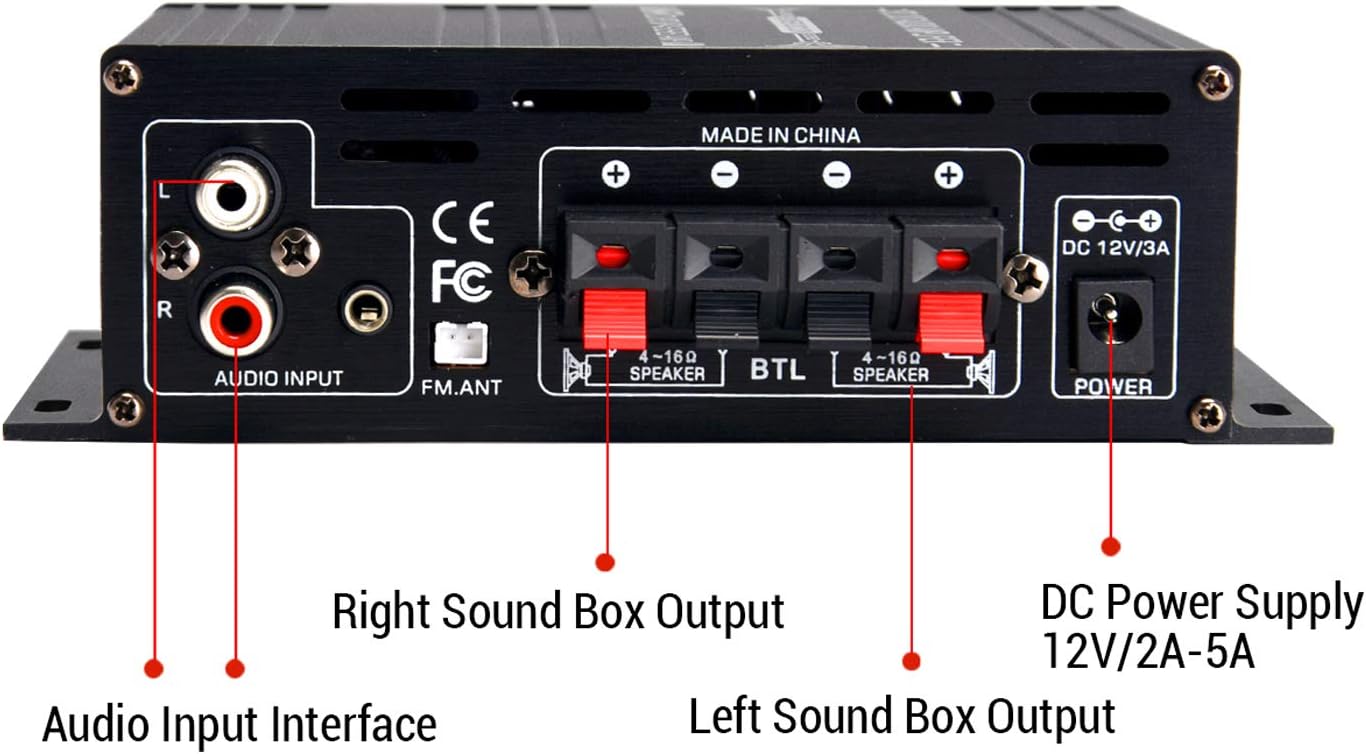 Facmogu AK380 400W+400W Mini Audio Power Amplifier, 2.0 CH Bluetooth 5.0 Receiver Speaker Amp with 12V 5A Power Supply, Bass & Treble Control Music Player Sound Amplifier for Car Home Garage Pack of 2