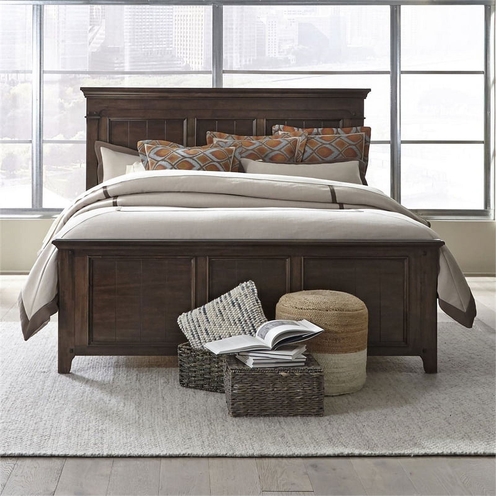 2 Piece Wooden Bedroom Set with Queen Panel Bed and 9 Drawer Dresser