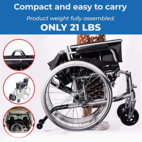 Lightweight Wheelchair 21lbs Self-propelled Chair with Travel Bag and Cushion, Portable 17.5” W Seat, Brake, Anti-Tipper, Swing-Away Footrests, 220lbs Weight Capacity, Blue (Pack of 1)