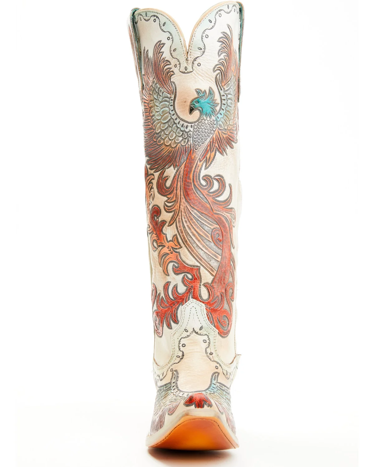 Corral Women's Fire Phoenix Hand Tooled And Painted Tall Western Boot Snip Toe White 7 1/2 M  US