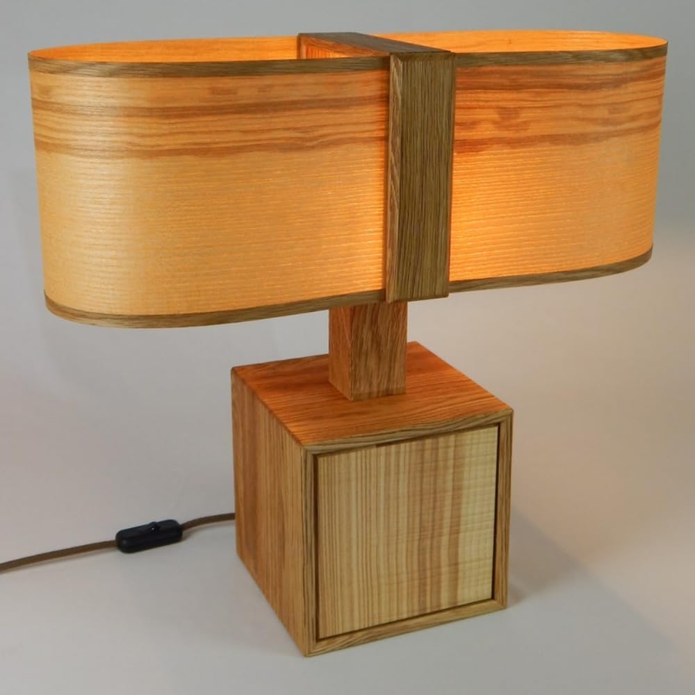 Table Lamp, Minimalist Lamp, Wood Bedside Lamp, Bedside Lamp, Wooden Lamp, Warm Light, Decorative Lamp, Veneer Lamp, 20"W x 18"H x 8"D, Night Light Lamp for Living Room, Wood Art, Oak, Olive Ash