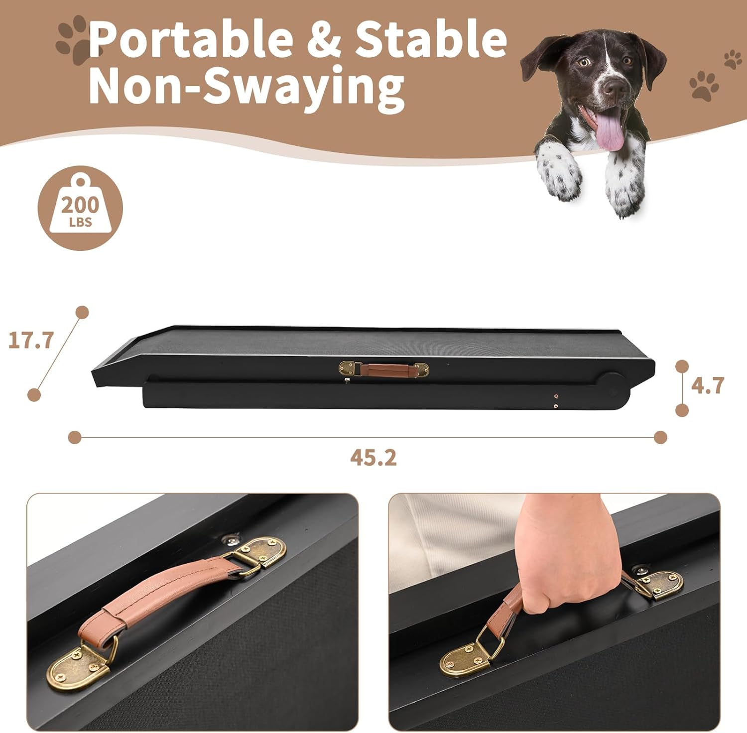 Dog Ramp,Upgrade Rubber Mat High Traction Ramp,5 Level Adjustable Folding Pet Ramp for Middle Bed, Couch,SUV,Great for Small & Large Old Dogs & Cats,Supports up to 200 lbs,45.2" Long(2024 Upgrade)