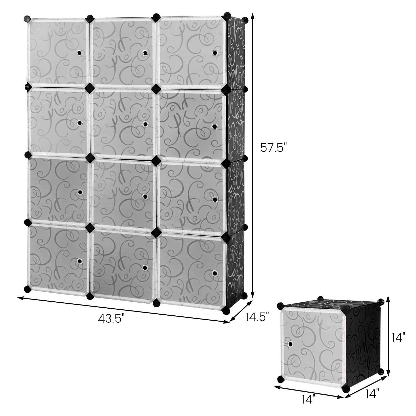 12-Cube DIY Portable Closet Cube Organizers, Plastic Bookshlef Wardrobe Cabinet Storage Organizer W/Doors, Display Storage System DIY Bookshelf Organizer Shelves Plastic Storage Cube