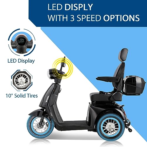 Folding Mobility Electric Trike 60V 800W,Mobility Scooters for Adults,3 Wheel Lightweight Portable Power Travel Scooters,36 Miles Long Range Electric Powered Wheelchair Device (Black)