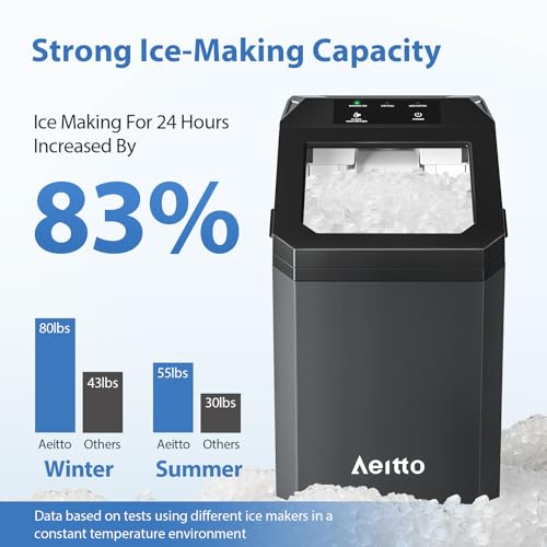 Aeitto Nugget Ice Maker Countertop, 55lbs/Day, Large Capacity Chewable Ice Maker, Rapid Ice Release in 5 Mins, Self-Cleaning with Stainless Steel Housing Ice Machine for Home Office and Party, Black