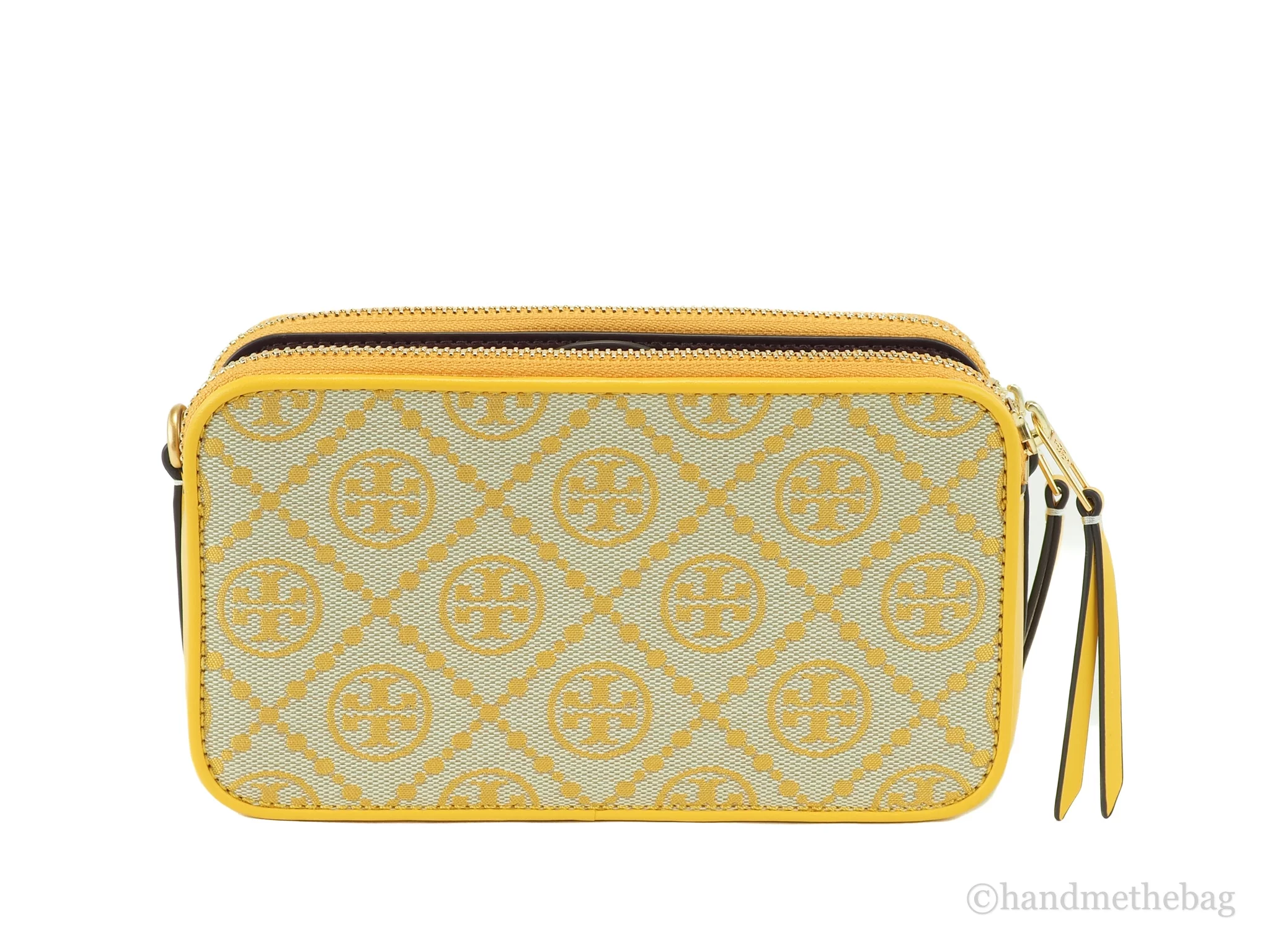 Tory Burch (82240) Mini T Monogram Jacquard Canvas Double-Zip Crossbody Handbag