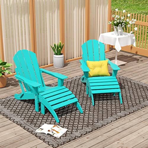 WO Home Furniture Adirondack Chair Outdoor Ottoman Set of 2 PCS Classic Patio Furniture (Teak)