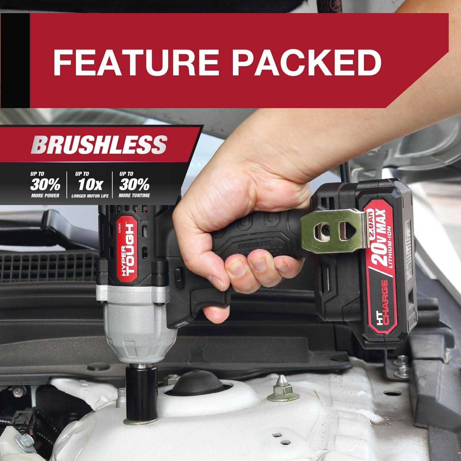 Hyper Tough Brushless 20V Max Lithium-Ion Cordless Impact Wrench 1/2 inch Anvil