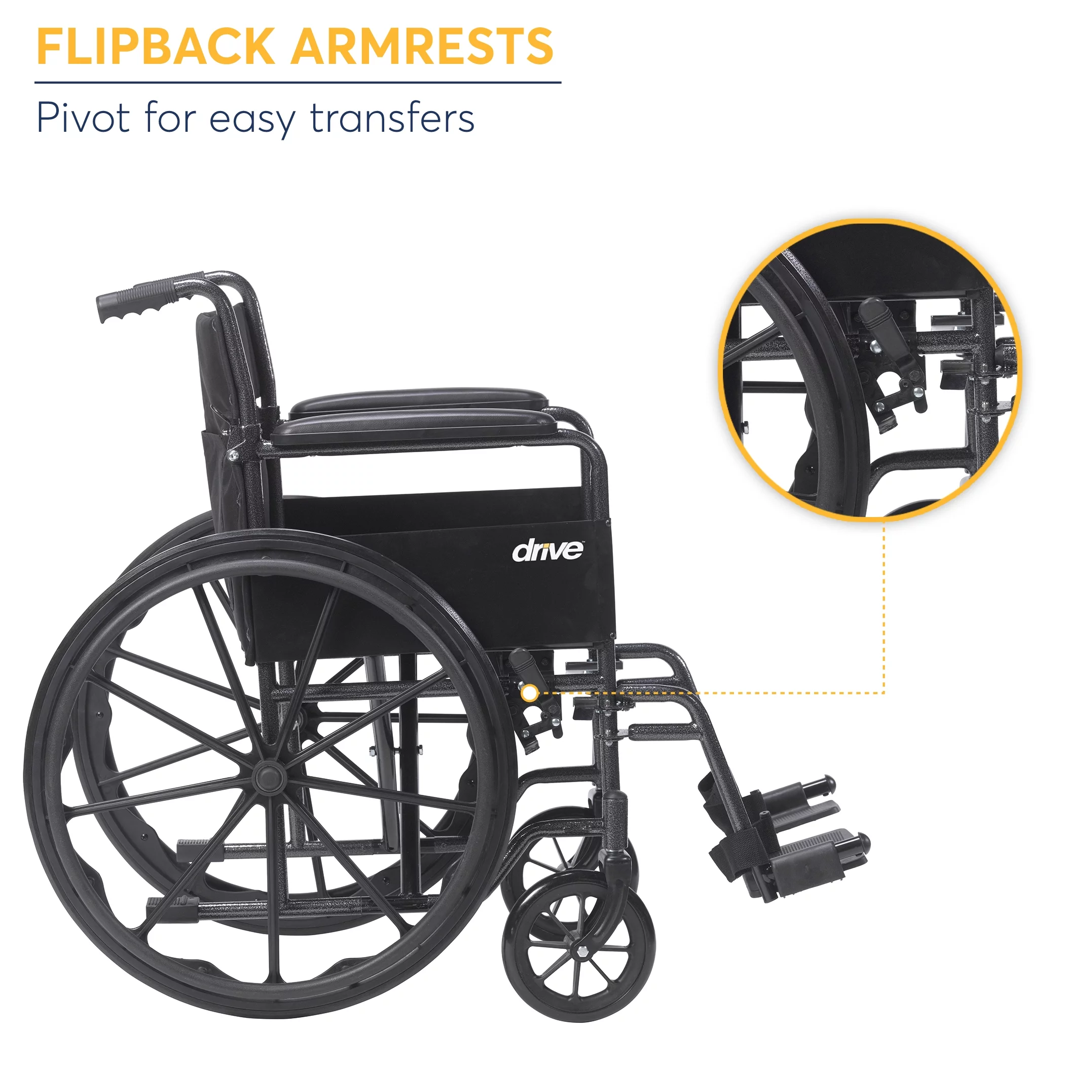 Drive Medical Silver Sport 1 Wheelchair with Full Arms and Swing away Removable Footrest