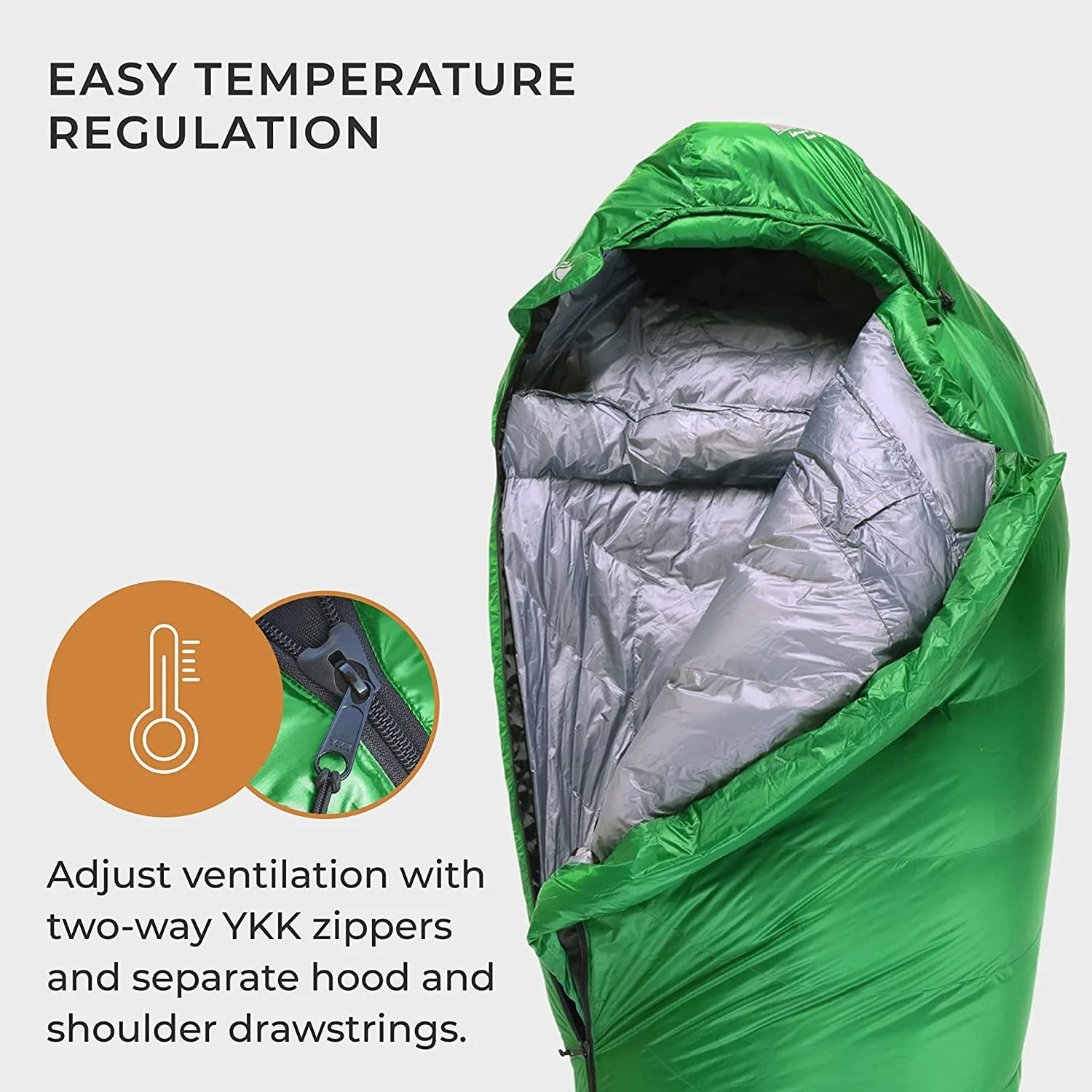 32 F Hiking & Backpacking Sleeping Bag - 4 Season, 625FP Ultralight Sleeping Bag - Water Resistant - Charcoal Gray - Short