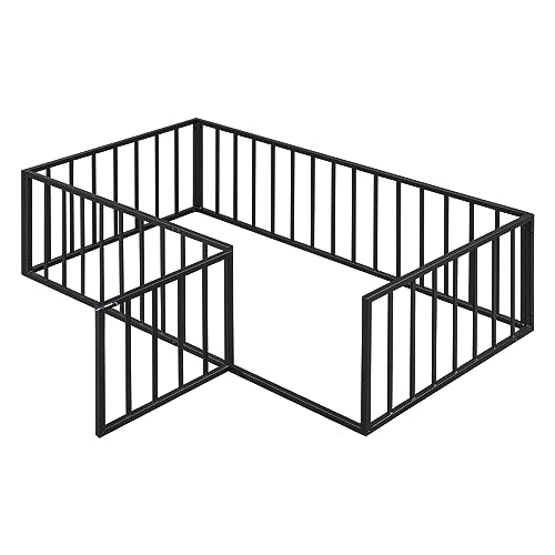 Bellemave Full Montessori floor bed,Floor Bed, Floor Bed with Door,Floor Bed for Baby,Metal Kids Floor Bed(Black).