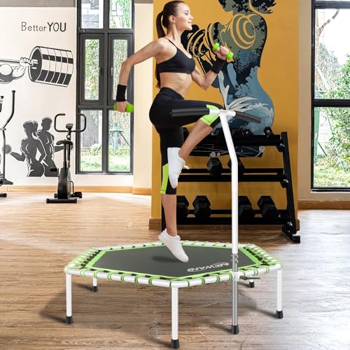 48'' Fitness Trampoline with Adjustable Handle Bar, Silent Trampoline Bungee Rebounder Jumping Cardio Trainer Workout for Adults - Max Limit 330 lbs