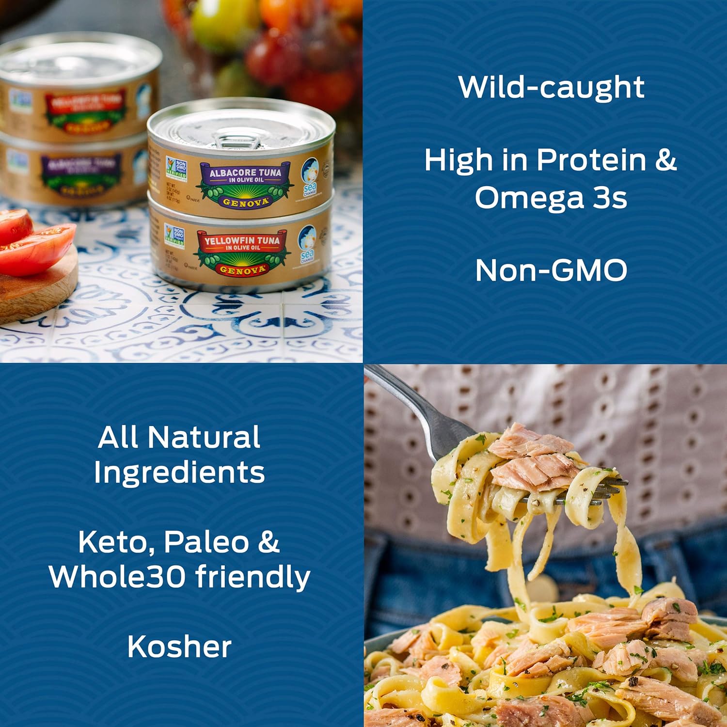 Genova Premium Yellowfin Tuna in Olive Oil, Wild Caught, Solid Light, 5 oz. Can (Pack of 24) Pack of 2