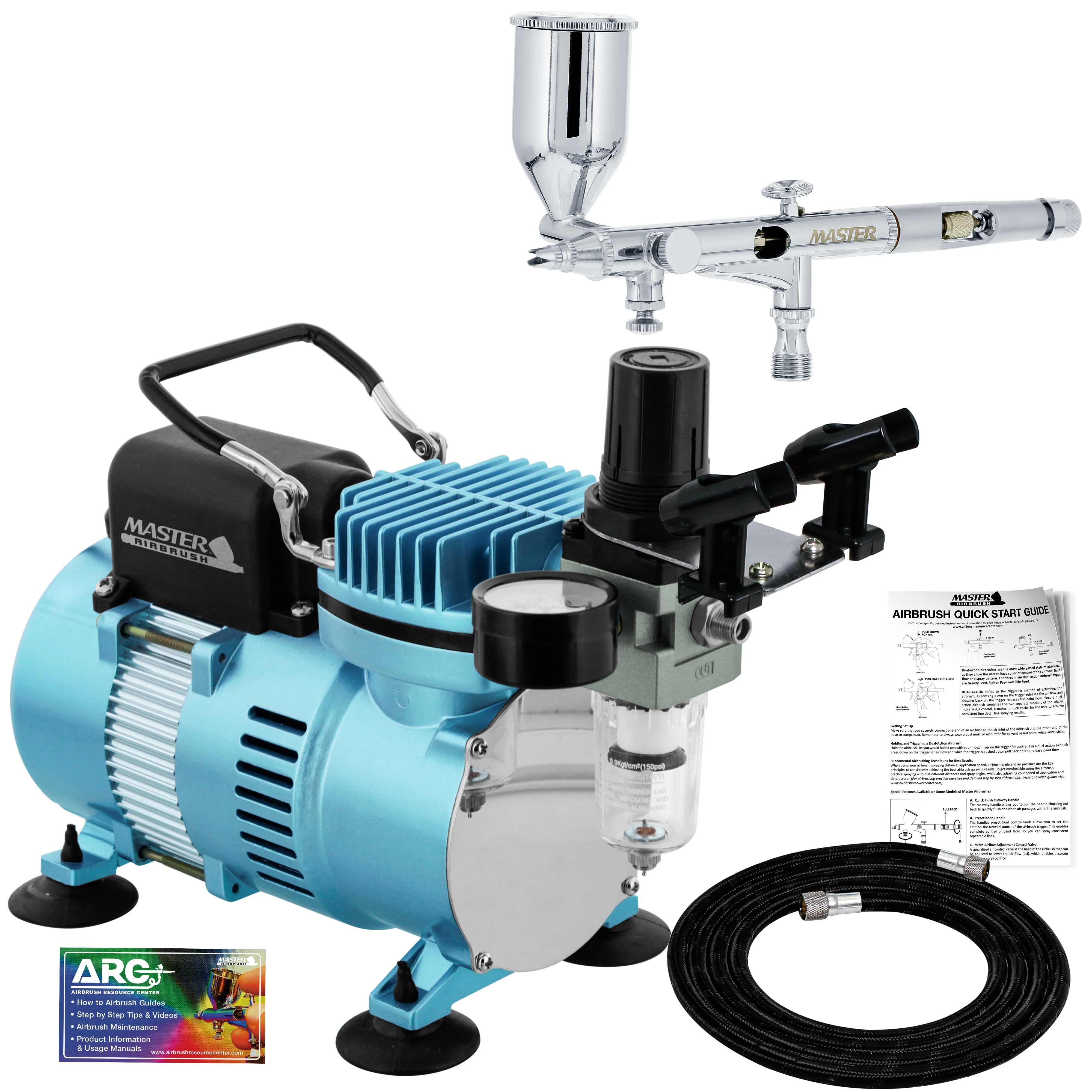 Master SB86 High Precision Detail Control Side Feed Gravity Airbrush Set, Cool Runner II Dual Fan Air Compressor, 0.2mm