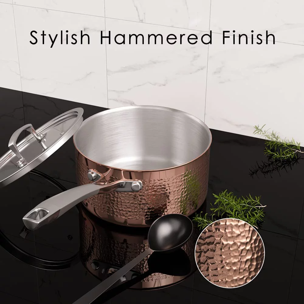 Homaz life Pots and Pans Set  Tri-Ply Stainless Steel Hammered Kitchen Cookware  Induction Compatible  Dishwasher and Oven Safe  Non-Toxic  Professional Grade Cooking Sets  7-Piece  Black