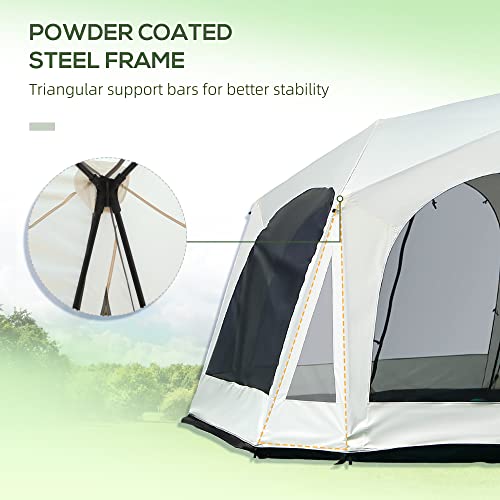 Outsunny Large Camping Tent with 10 Person Floorspace, Rain Cover & Breathable Mesh Roof, Cabin Tent 8 Person Size, Big Family Tent Camping Accessory