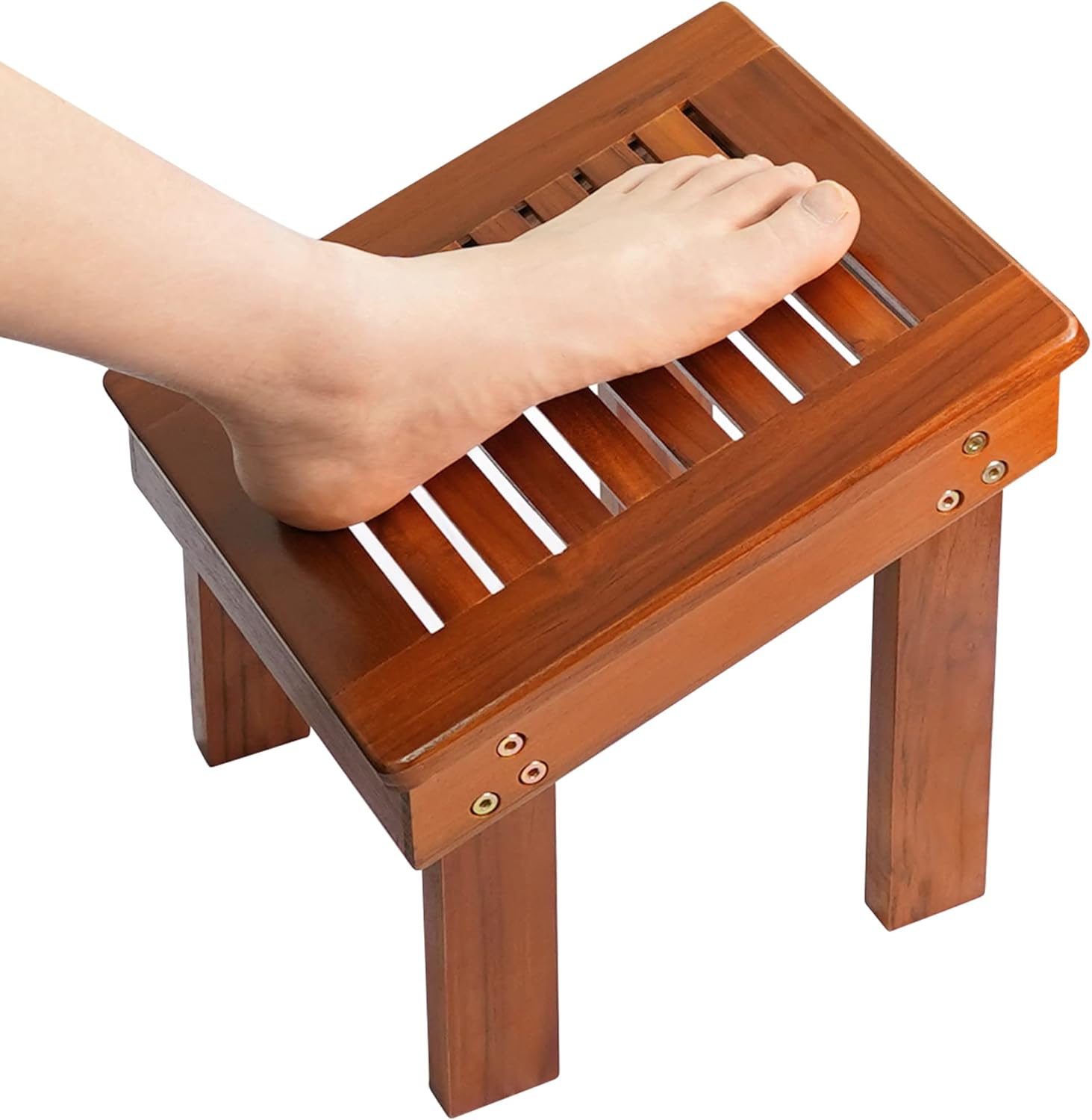 Utoplike Teak Shower Bench Seat with Handles and Wood Shower Foot Stool for Shaving Legs Portable Wooden Spa Bathing Stool