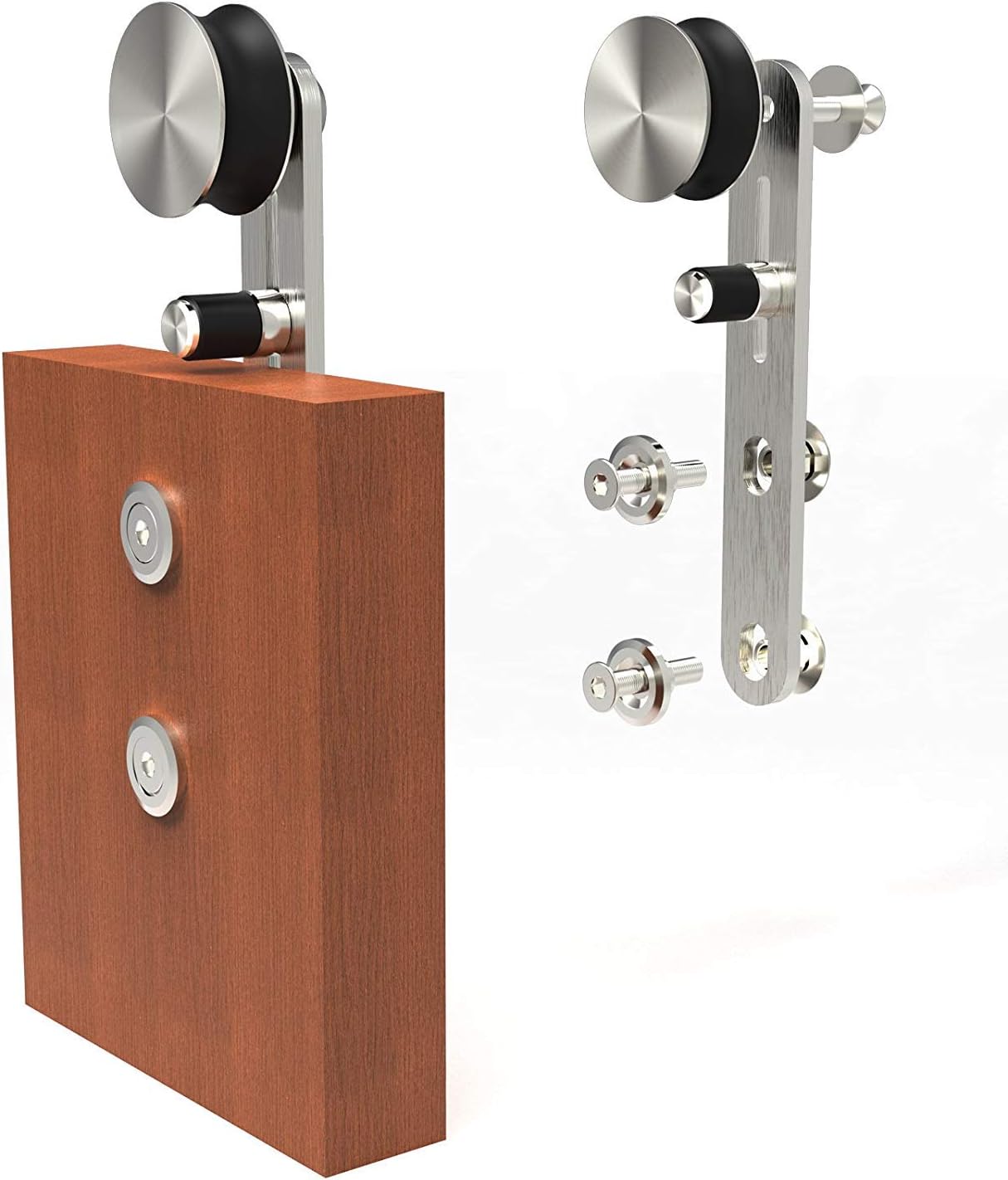 14FT Stainless Steel Sliding Double Barn Door Hardware Track Kit Heavy Duty Simple Install(Round Shape Hanger)