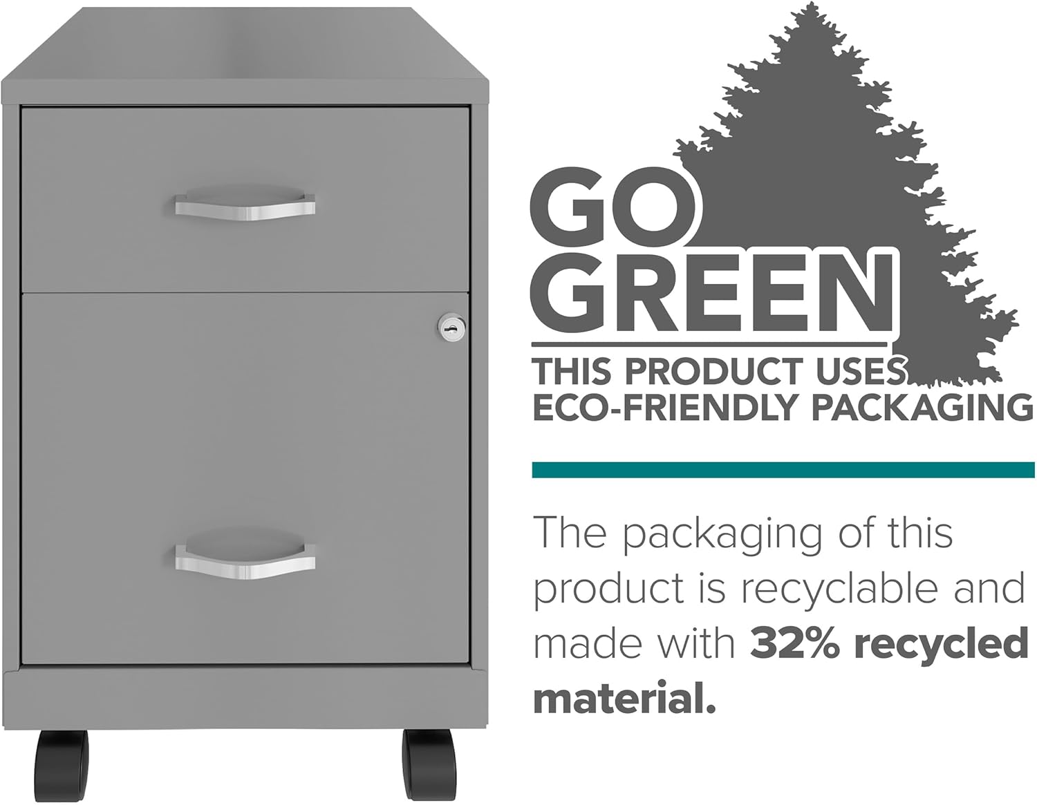 Space Solutions 18" D 2 Drawer Mobile Metal Vertical File Cabinet - Arctic Silver