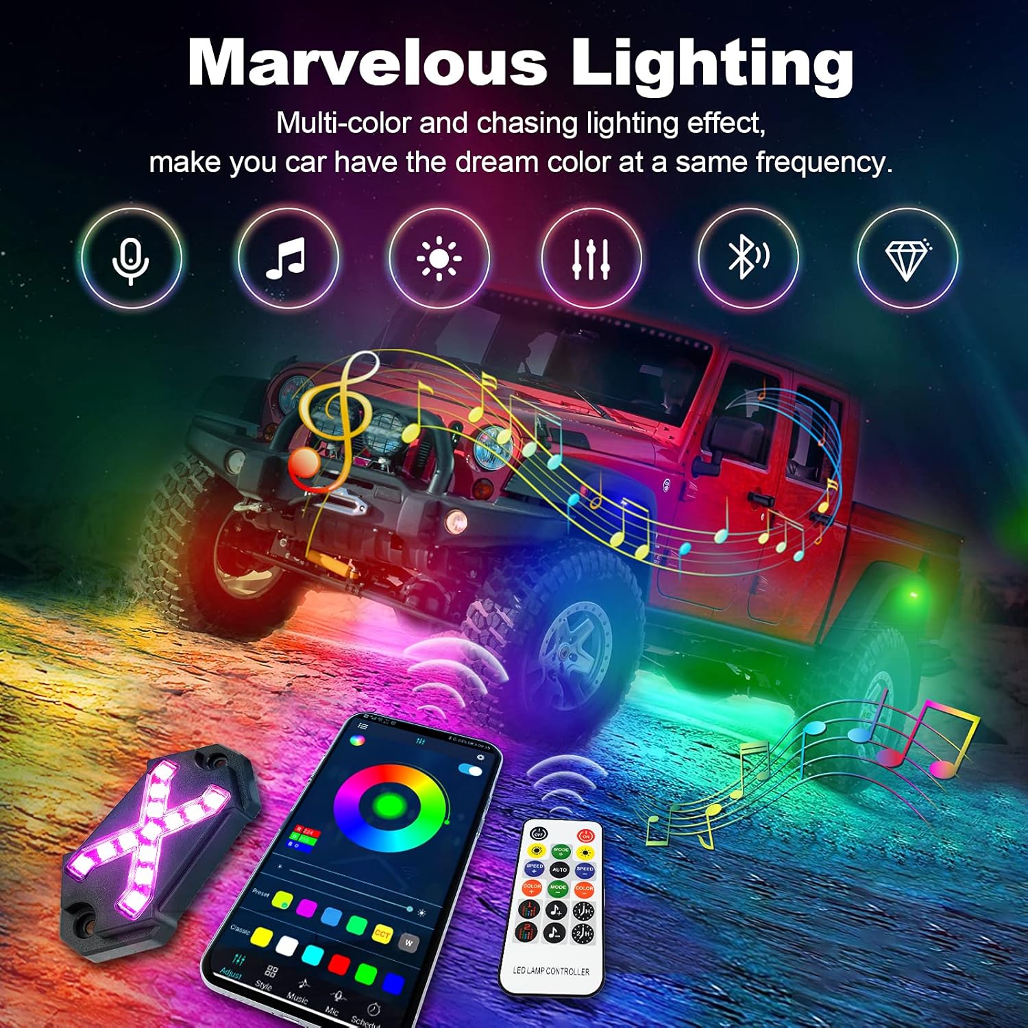 Car Underglow Lights Exterior, LED Underbody Light Kit, 6 PCS Car Underglow Lights Music Sync DIY Mode, Glow Light Kits for Car SUV Ttruck