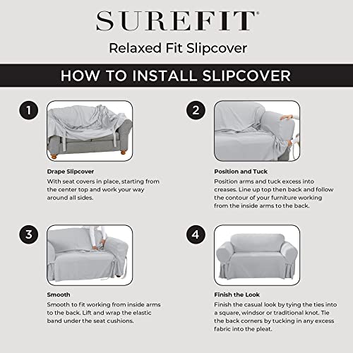 SureFit Authentic Denim T Cushion Sofa Slipcover, Sofa Cover Cotton Solid One Piece Design and Straight Skirt, Removable and Machine Washable Couch Cover, Indigo