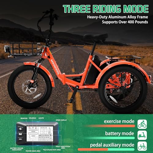 ABORON Electric Tricycle for Adults, Aluminum 20" E-Trike, 500W Power 48V 14.5Ah Lithium Battery UL Certified, Front Suspension 3 Wheels Ebike, Front Basket