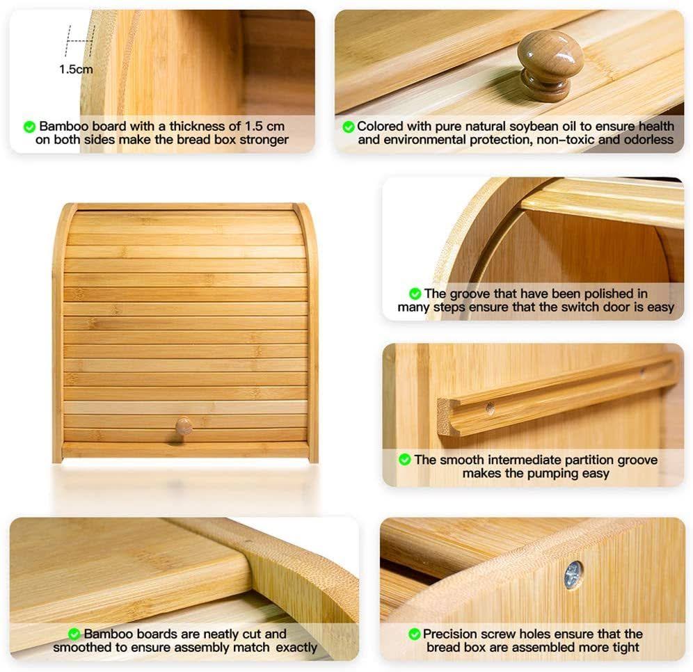 Bamboo Bread Box, Finew 2 Layer Rolltop Bread Bin for Kitchen, Large Capacity