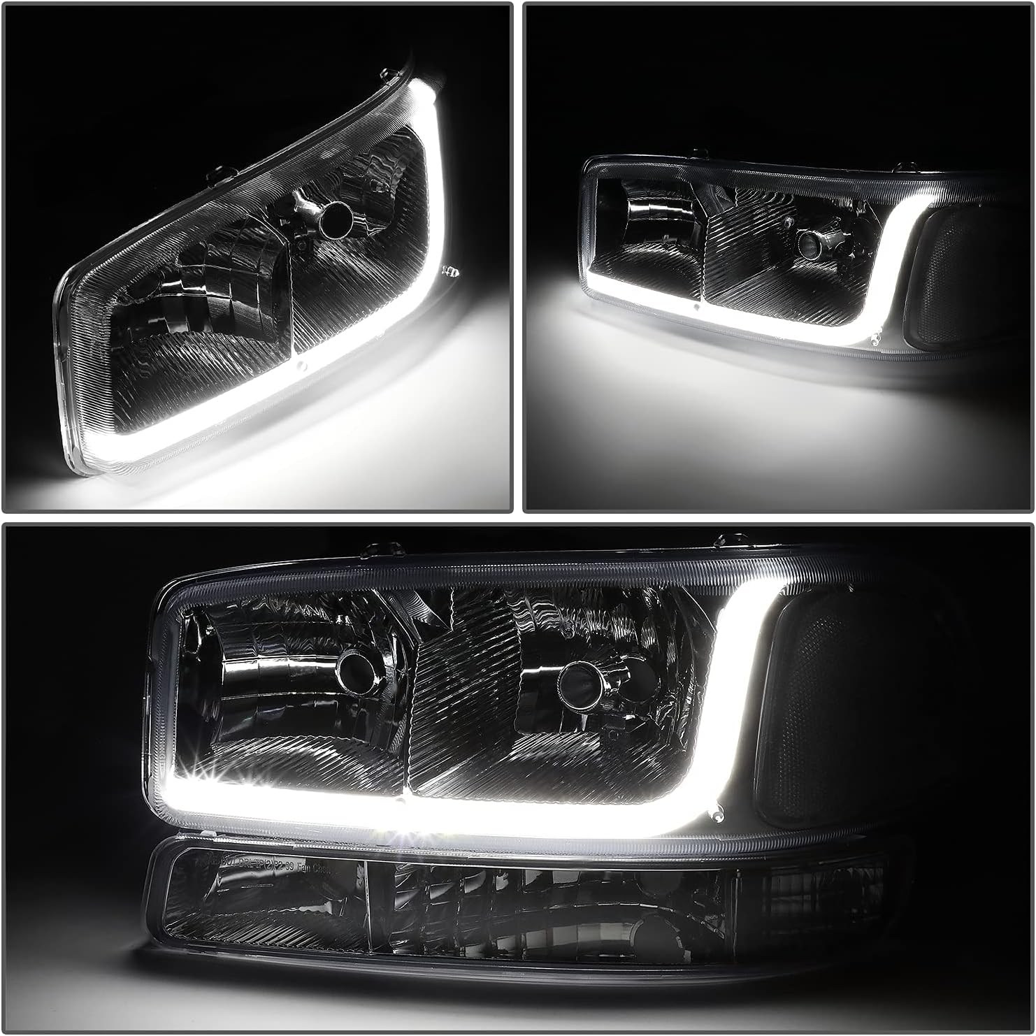 DNA Motoring HL-LB-SIERRA99-CH-CL1 4PCs LED DRL Strip Headlight+Bumper Lamp[99-07 GMC Sierra/Yukon],Chrome Clear