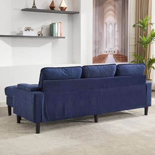 OUYESSIR L Shape Sectional Sofa Couch, 78" Linen 3 Seat Couch with Movable Storage Ottoman & USB Port, Modern Futon Small Convertible Modular Sofa Set for Living Room Office Apartment, Beige