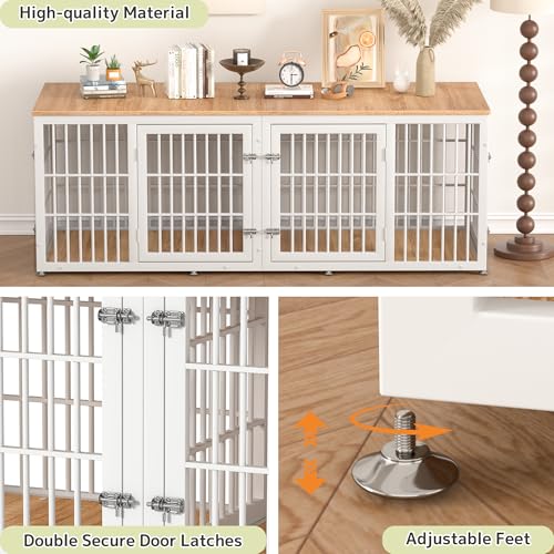 48 Inch Heavy Duty Dog Crate Furniture for Large Dogs, Decorative Pet House End Table, Extra Large Wooden Cage Kennel Furniture Indoor, Natural and White