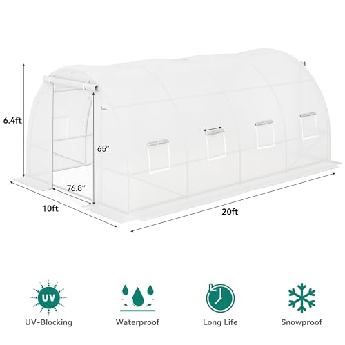 YITAHOME 20x10x6.5ft Greenhouses Large Walk-in Green House Heavy Duty Tunnel Green Houses Outdoor Portable Plant Gardening Upgraded Galvanized Steel Frame Zipper Doors 5 Crossbars Garden, Green