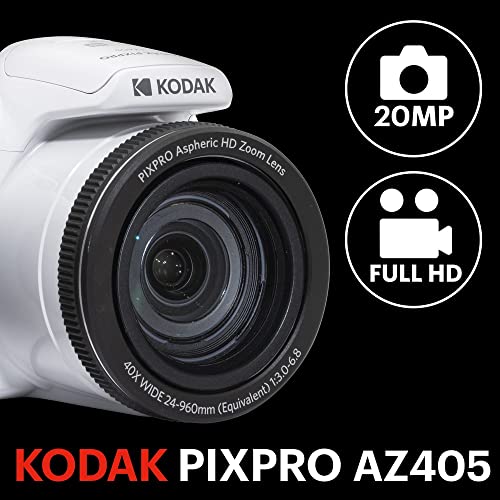 KODAK PIXPRO AZ405-BK 20MP Digital Camera 40X Optical Zoom 24mm Wide Angle Lens Optical Image Stabilization 1080P Full HD Video 3" LCD Vlogging Camera (Black)
