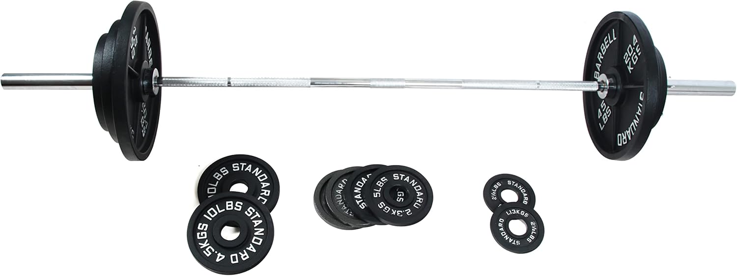 Signature Fitness Cast Iron Olympic Weight Including 7FT Olympic Barbell, 300-Pound Set, Multiple Packages