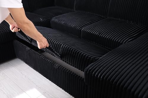 Oversized U-Shaped Sectional Sofa Couch Plush Corduroy Upholstered Modular Deep Seat Sofa&Couch Sectional W/Right Facing Chaise Lounge and 7 Toss Pillows for Home Apartment Living Room Furniture Sets