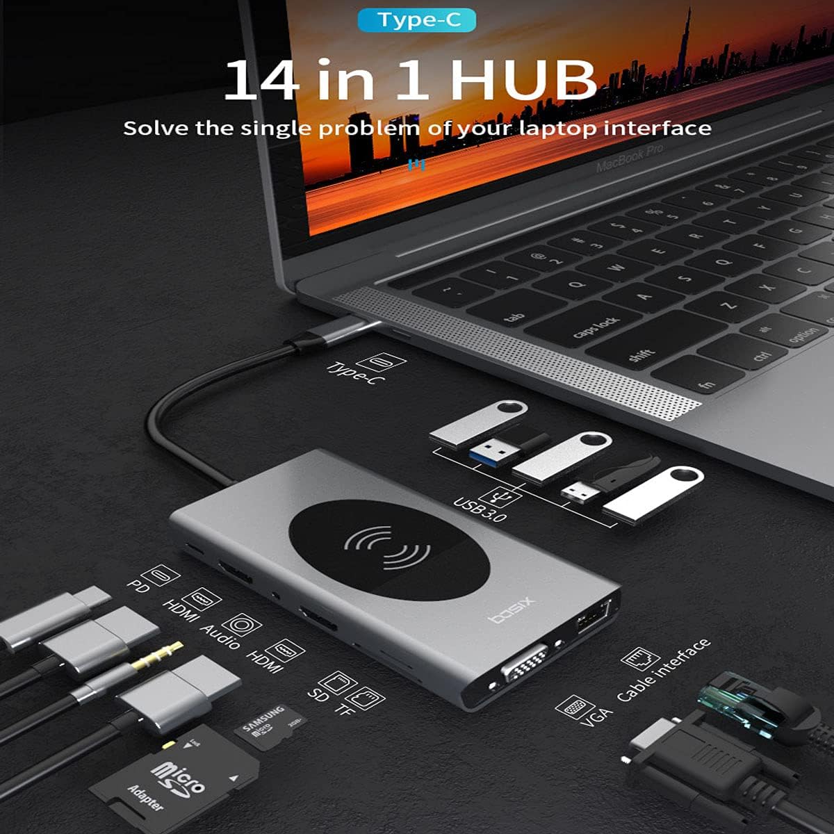 USB C Docking Station 14-in-1 Triple Display C Type to 2-Port HDMI Display 5-Port 3.0 HUB Hub 87WPD Charging rj45 NIC vga TF Card Reader 3.5mm Audio Phone Wireless ChargingUSB C Dock Pack of 2