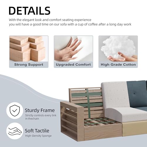 Shintenchi Upholstered Convertible Sectional Sofa for Living Room, 3 Seat L Shaped Couches with Storage Function Ottoman, Modern Linen Convertible Sofas with Reversible Chaise