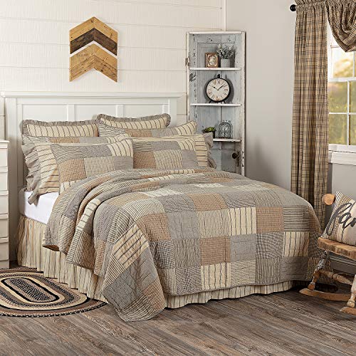 VHC Brands Sawyer Mill Charcoal Patchwork Farmhouse Bedding Reversible 3- Piece Quilt Set - Includes 1 (One) California King Quilt and 2 (Two) King Sized Pillow Shams