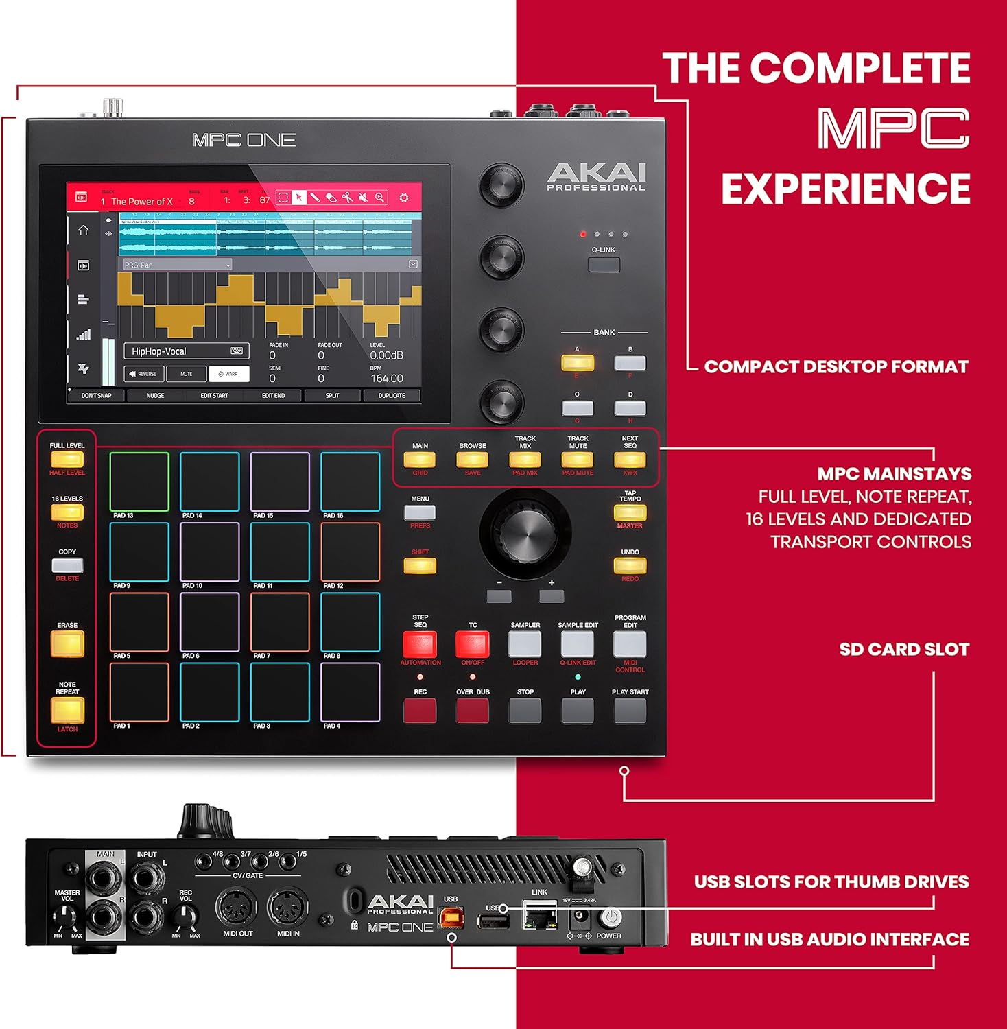 Akai Professional MPC One – Drum Machine, Sampler & MIDI Controller with Beat Pads, Synth Engines, Standalone Operation and Touch Display