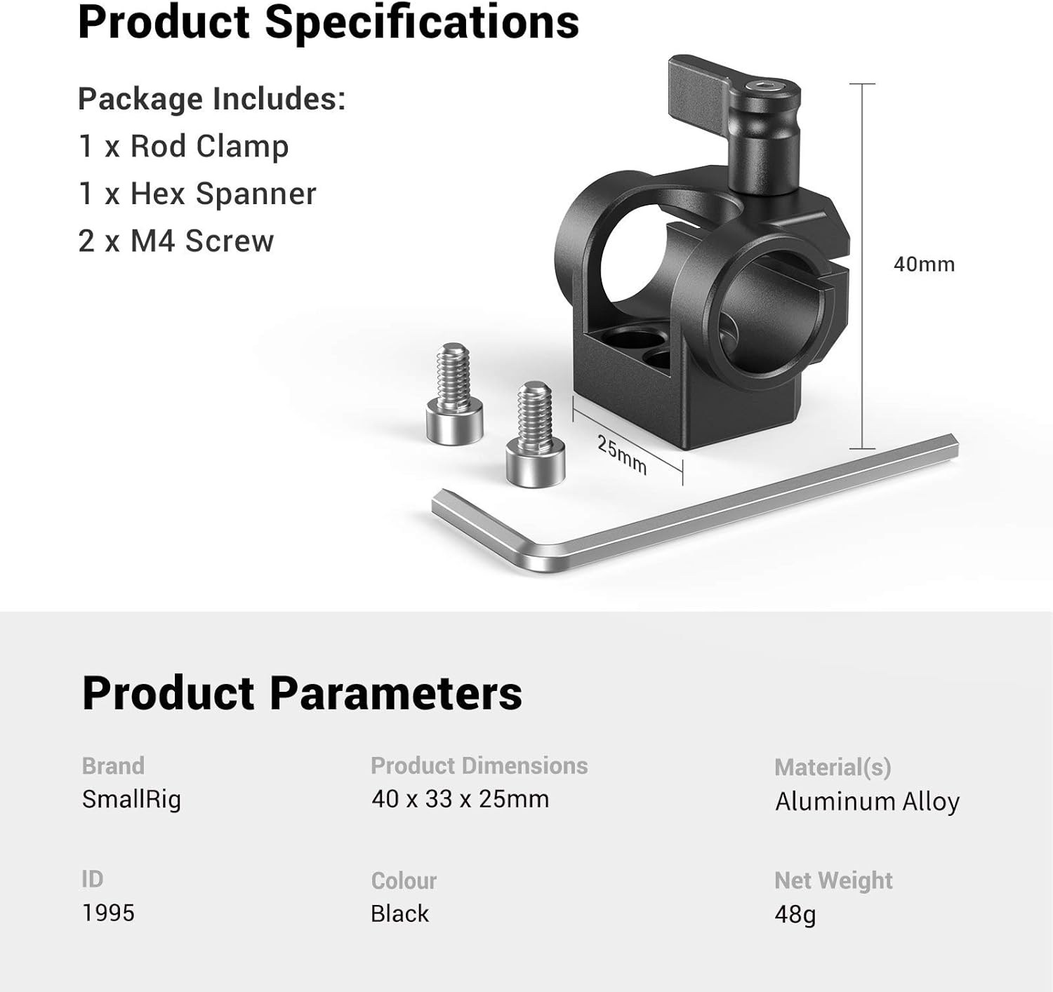 SmallRig 15mm Rod Clamp Single Camera Rod Mount for 15mm Rods Support System, EVF Mount, LCD Light, Microphone Mounts -1995