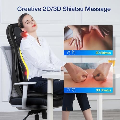 COMFIER Shiatsu Neck Back Massager with Heat, 2D ro 3D Kneading Massage Chair Pad, Adjustable Neck Massage,Seat Massager for Full Body Relaxation, Christmas Gifts for Dad Mom Women Men,Dark Gray