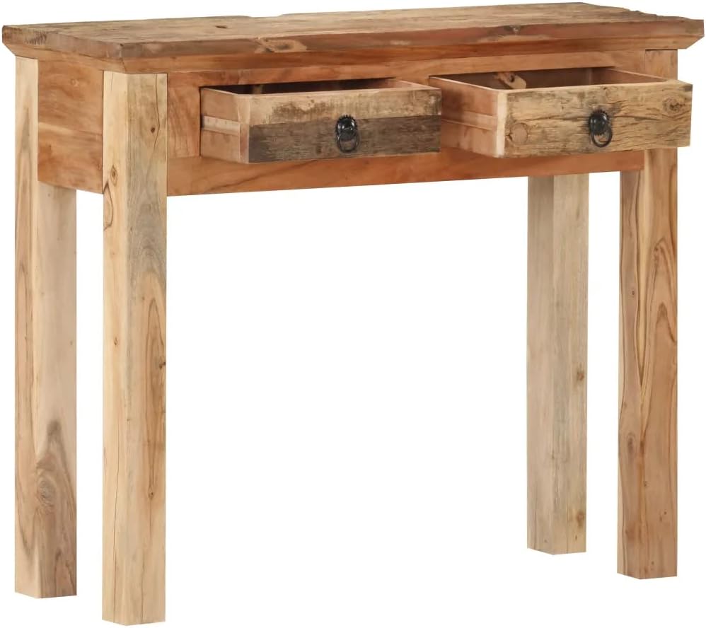 vidaXL - Rectangular Console Table Crafted with Solid Acacia Wood and Reclaimed Wood - Rustic Brown Hall Table with 2 Drawers - Farmhouse Wood Table - 35.6"x11.8"x29.5" - Unique Interior Decor
