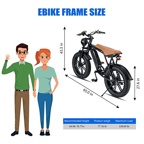 Electric Bike for Adults,20" Fat Tire 48V 15Ah Removable Battery Electric Bicycle 750W 30MPH Beach Snow Mountain Off Roading E Bike Moped for Adults, Range 30-50 Miles Shimano 7 Speed Dirt Bike