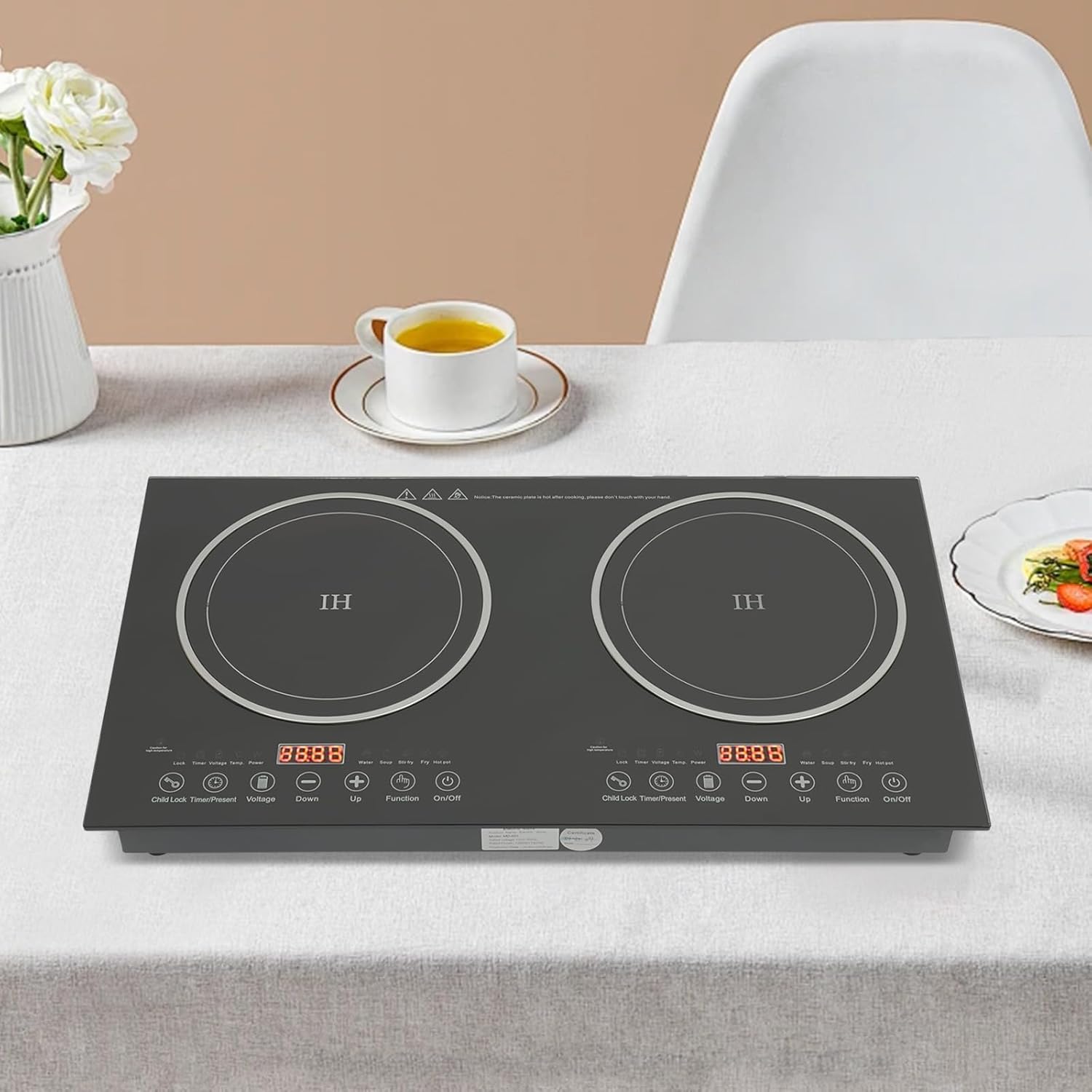 Dual Induction Cooktop, 2400W Portable Digital Electric Countertop Dual Stove Burner Stove Hot Plate, Touch Sensor Controlled Stove Dual Hot Plate 8-speed Firepower 110V